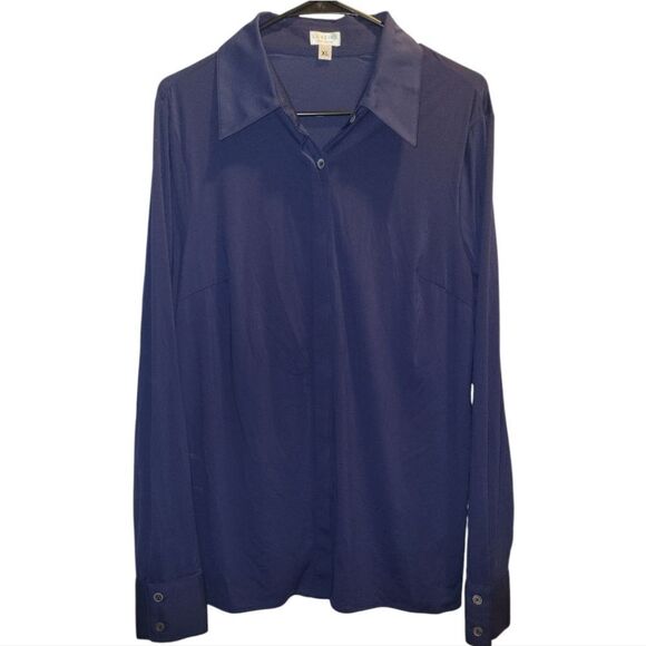 Luxeire The Classic Button Up Blouse Top shirt  Navy XL - Picture 3 of 12
